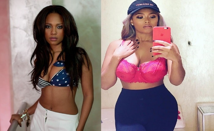 A picture of Teairra Mari before and after liposuction.